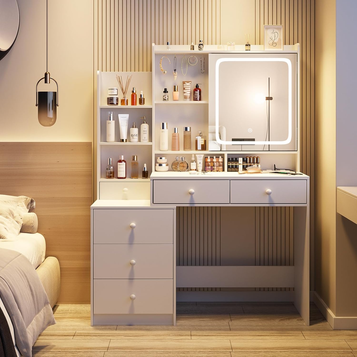 Bedroom Makeup Vanity Table Modern Dresser Makeup Vanity Desk White Dressing Table With Led Mirror