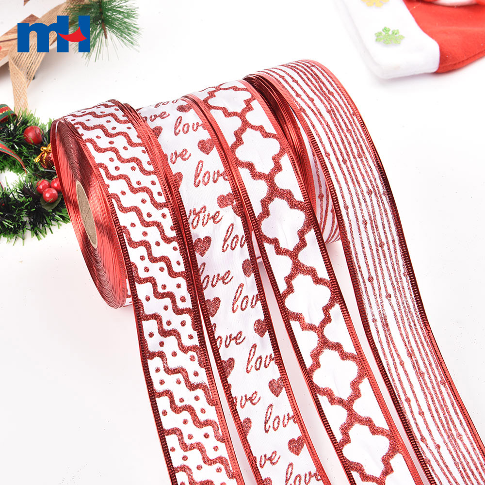 Glitter Satin Wired Edge for Christmas Decoration