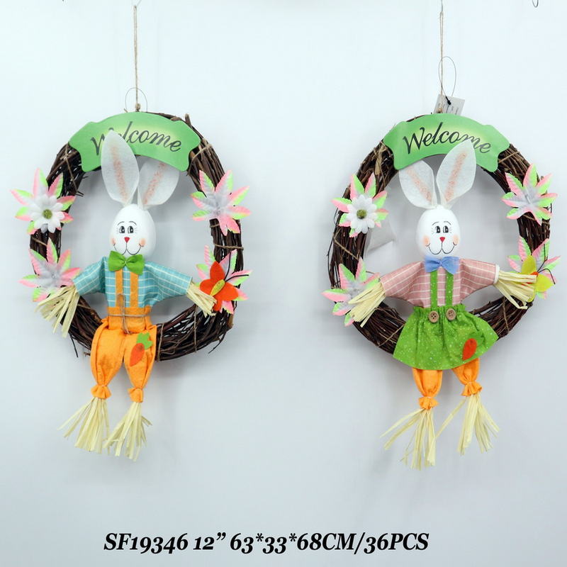 12 Inch Easter Decoration Bunny Wreath Hanging Assts.