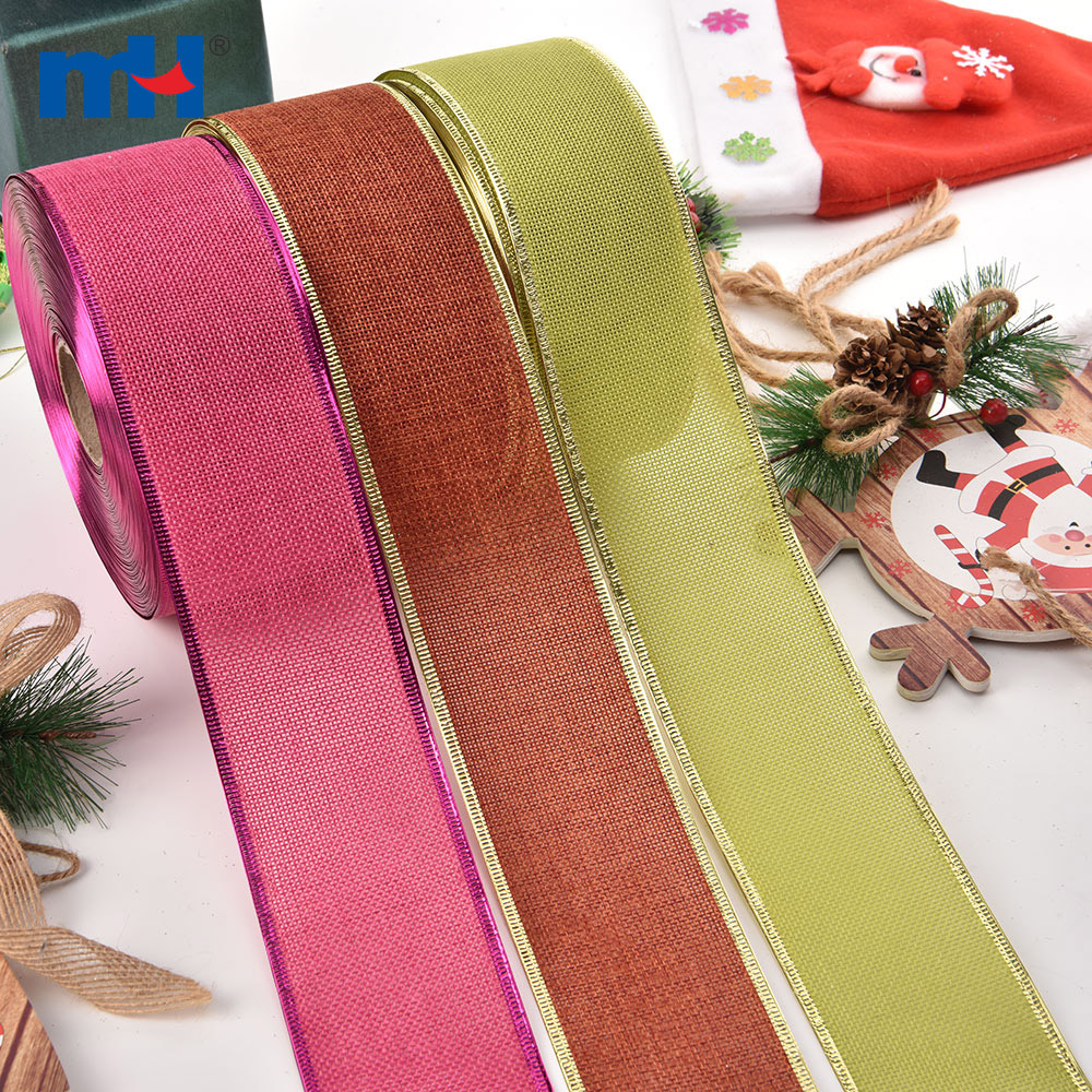 Pure Color Jute Hemp Linen Wired Edge for Christmas Decoration