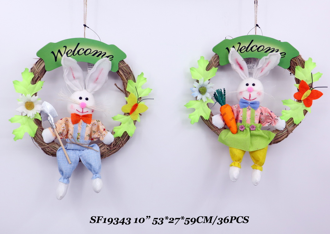 10 Inch Easter Decoration Bunny Wreath Hanging Assts.