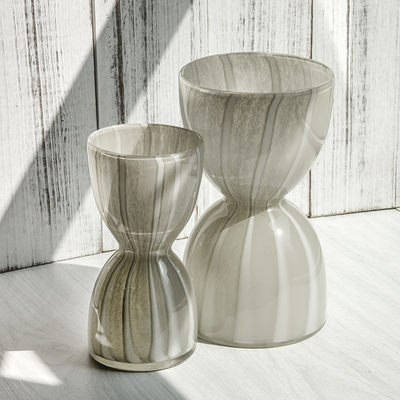 Handmade mouth-blown color art Hourglass Vases CJ22-3/4/8A Light gray-White