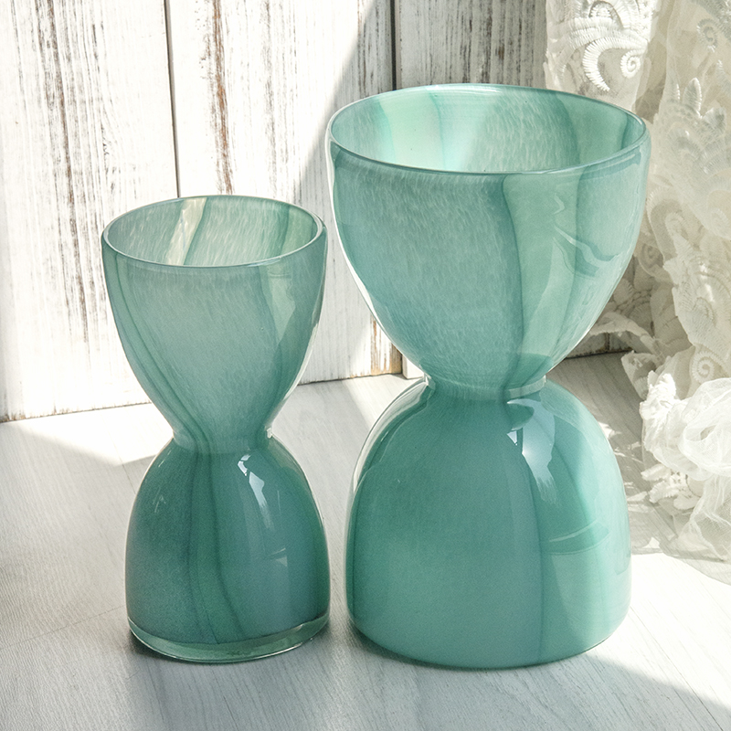 Handmade mouth-blown color art Hourglass Vases CJ22-3/4/8A Green 4-Peacock blue