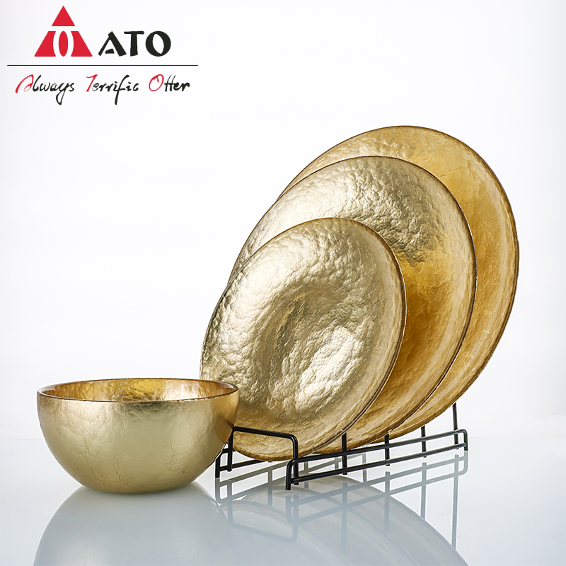 Dinnerware Plate Glass golden pattern glass plates for Home Restaurant