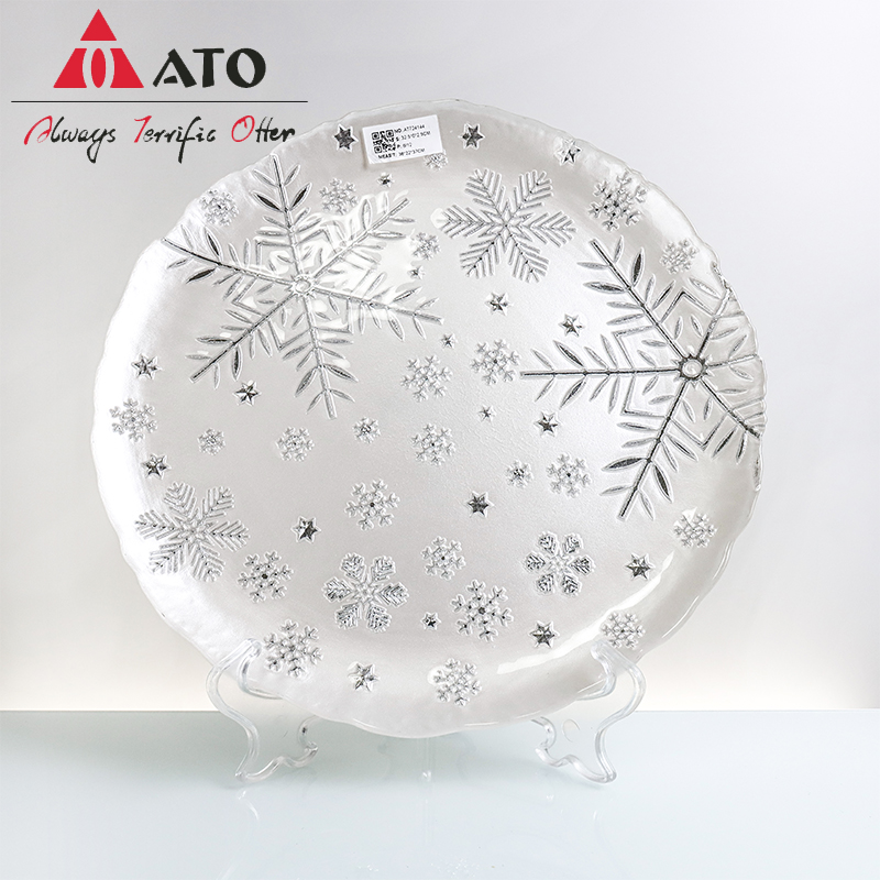 Dinnerware Plate Glass white flower pattern glass plates for Home Restaurant
