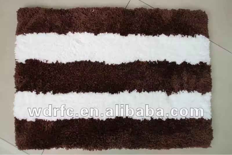 Thickened and widened coarse stripe shaggy microfiber bath rug