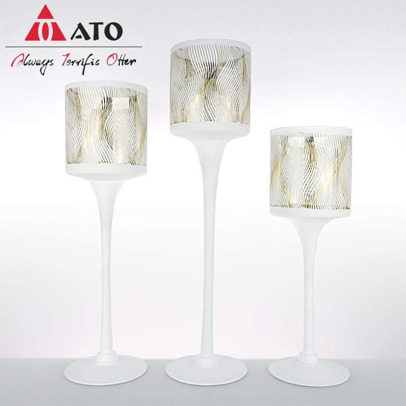 S/3 White Glass Candle Holder Glass for Gift, Wedding，GLASSWARE