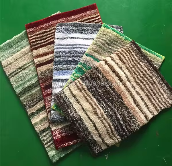 Polyester thin stripes multi-color mixture cleaning washable and durable TPR tufted rugs