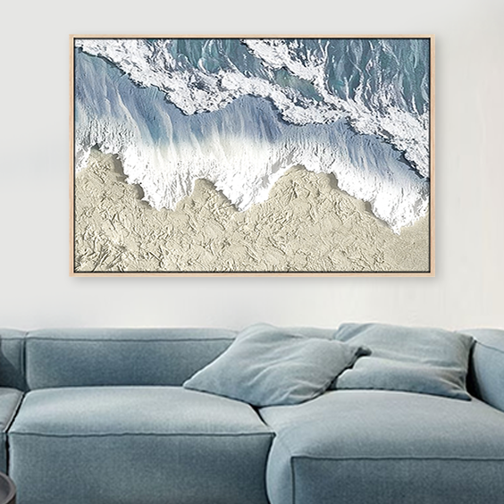 China Factory Direct Sell Blue Abstract Full Textured Handpainted Framed Canvas Wall Art