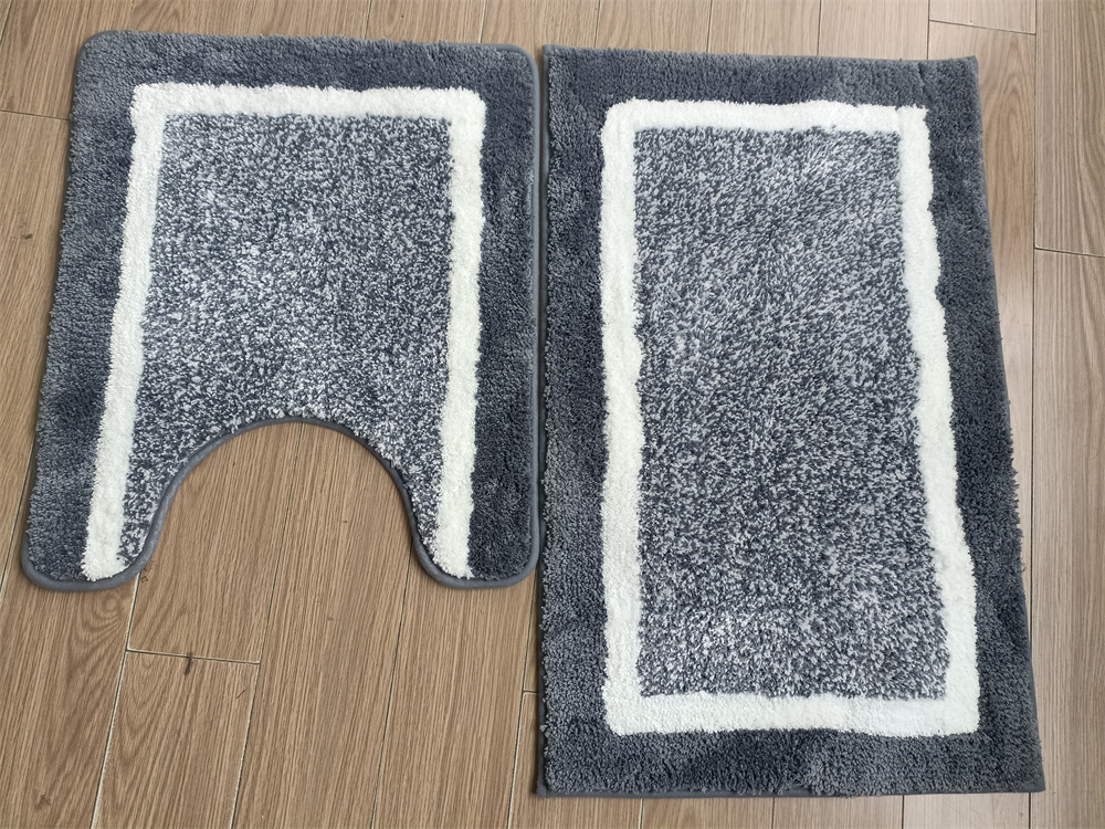 Grey and white Minimalist style toilet rug 2 pieces set fluffy non-slip floor mats