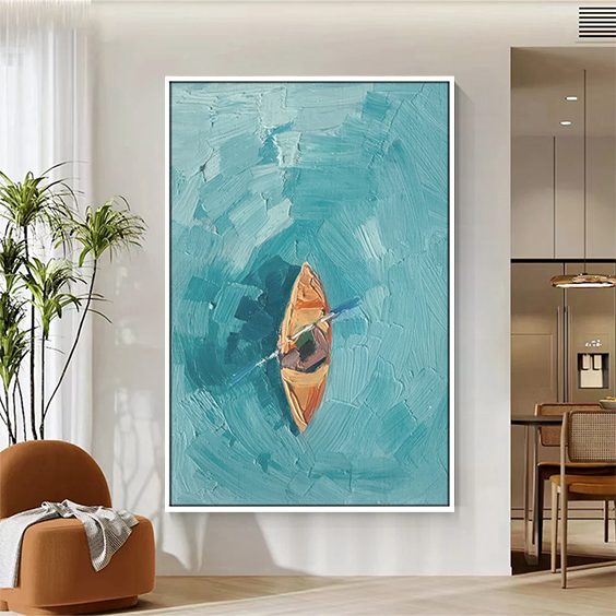 Abstract Blue Sea Hot Sale Designs 3D Textured Hand Made Framed Canvas Wall Art Factory Sale