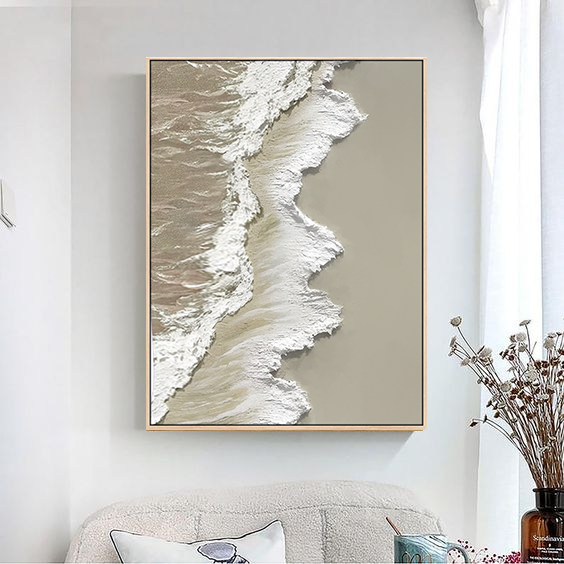 Romantic Waves Unique Design Hot Sale Designs 3D Textured Hand Made Framed Canvas Wall Art Factory