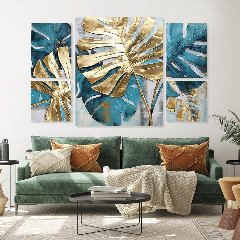 Art Combo Green Leaves China Professiona Factory Five in One Canvas Art Set Canvas wall art