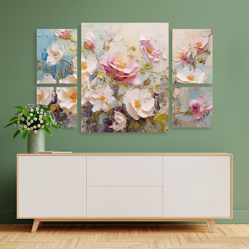 Colorful Floral Tropical Five in One Canvas Art Set Wrapped canvas wall art