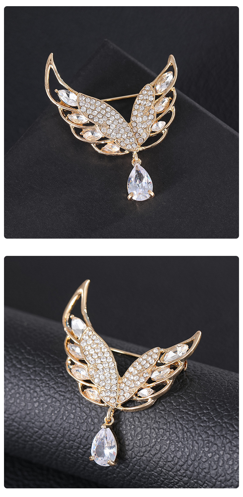 Brooch-alloy+resin+rhinestone-butterfy-green and gold-copper pin
