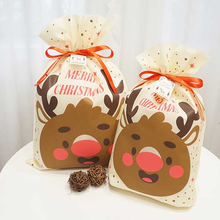 Christmas Yellow Non-woven Big Deer Head Pattern Gift Bag