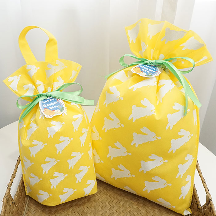 Yellow Non-woven Easter Continuous White Bunny Pattern Gift Bag