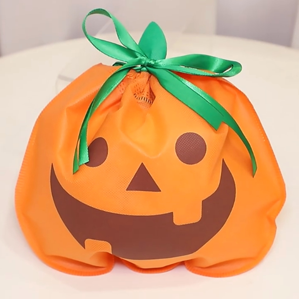 Orange Non-woven Halloween Pumkin Drawstring Gift Bag