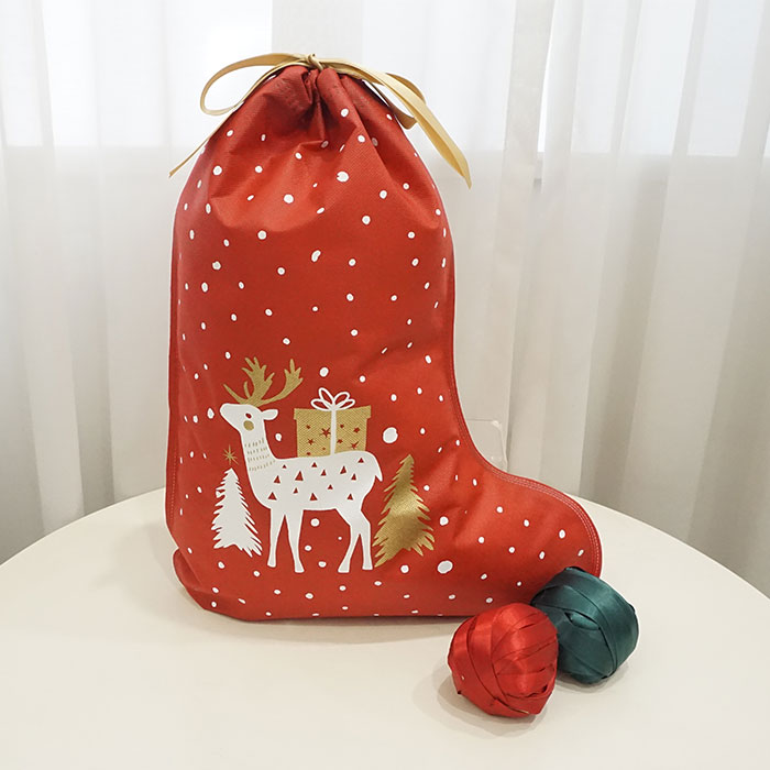 Red Non-woven Christmas Deer Pattern Novelty Stocking Gift Bag