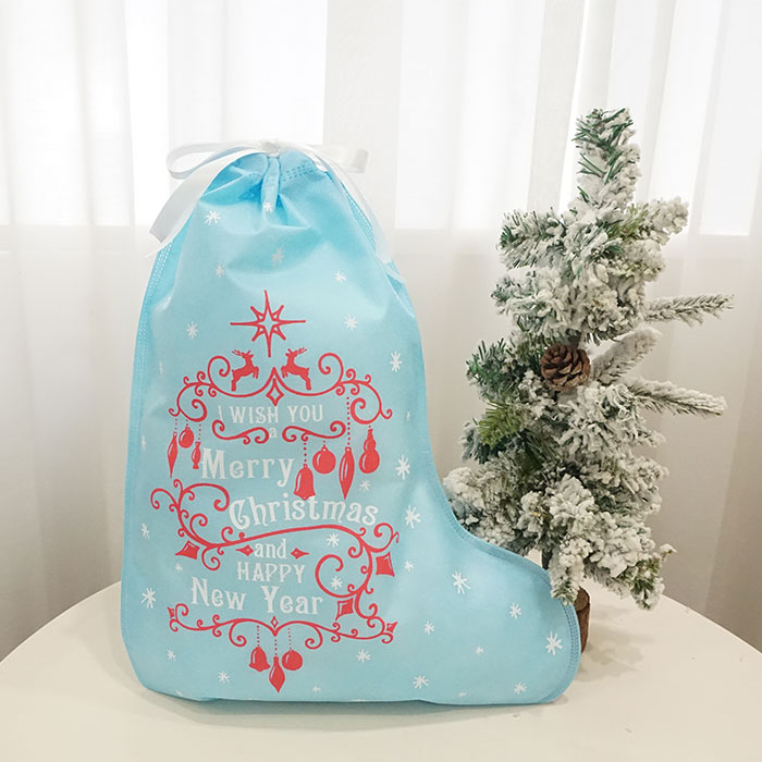 Blue Non-woven Christmas Novelty Stocking Drawstring Gift Bag