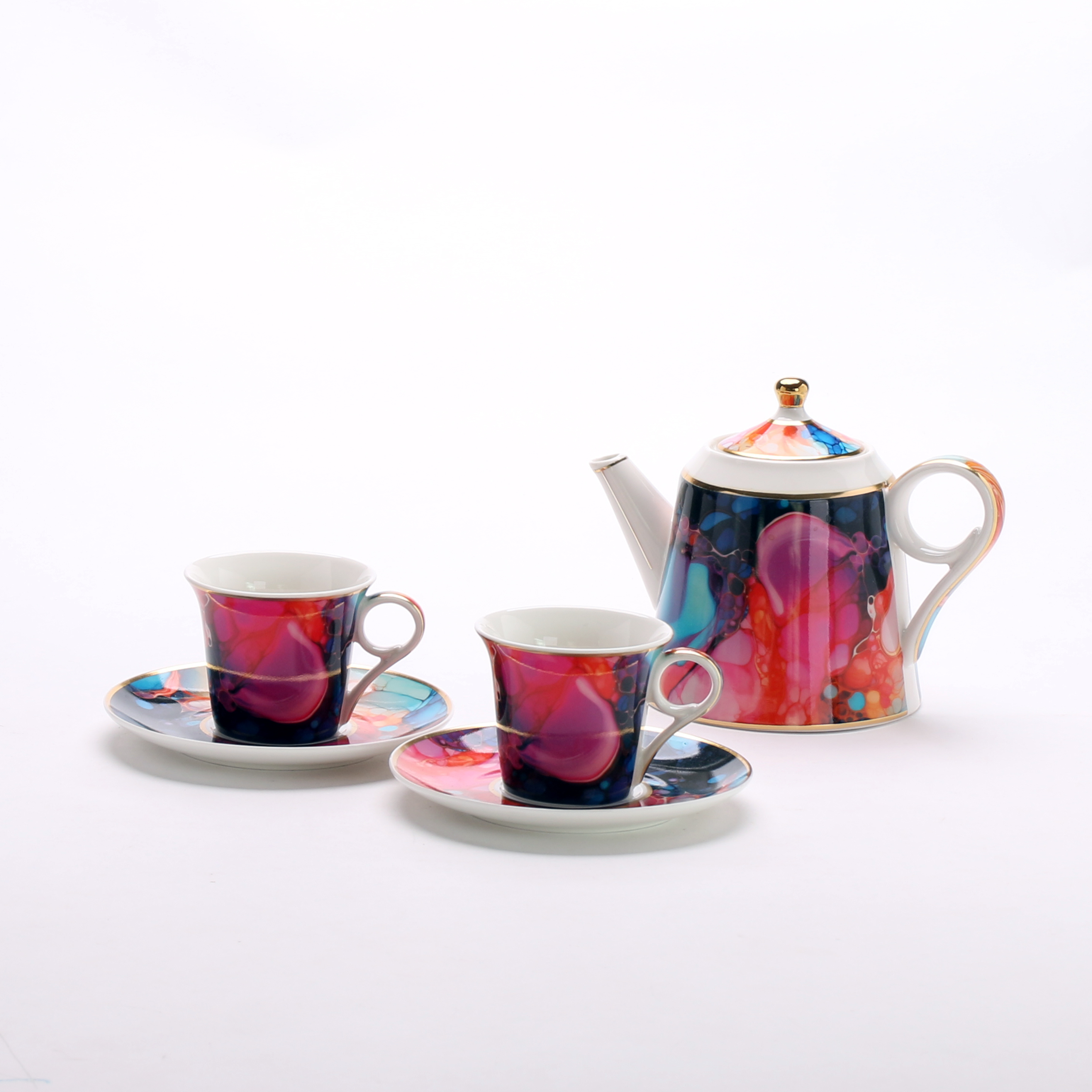 European light luxury ceramic coffee cup saucer teapot luxury ceramic tea set custom