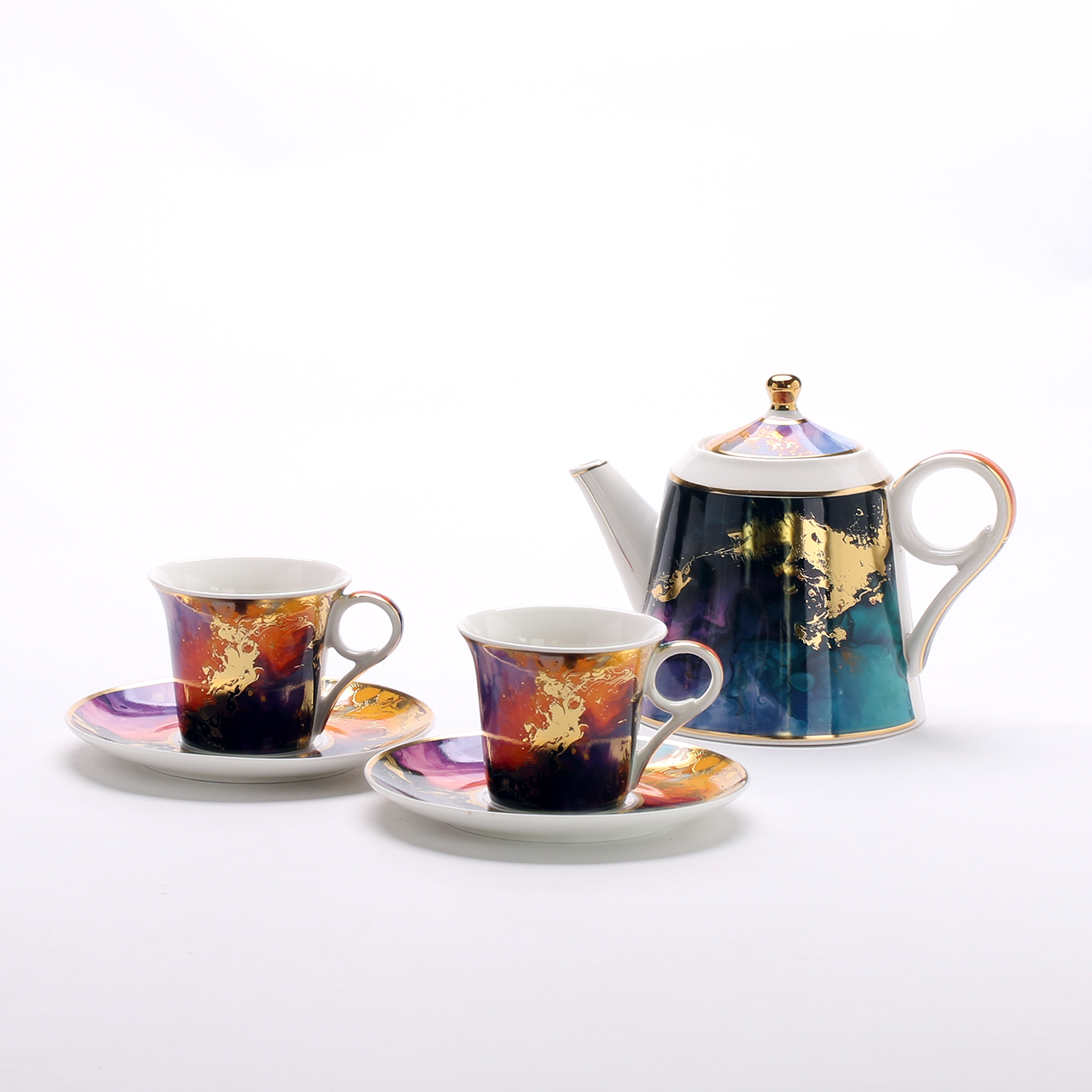 European light luxury ceramic coffee cup saucer teapot luxury ceramic tea set custom
