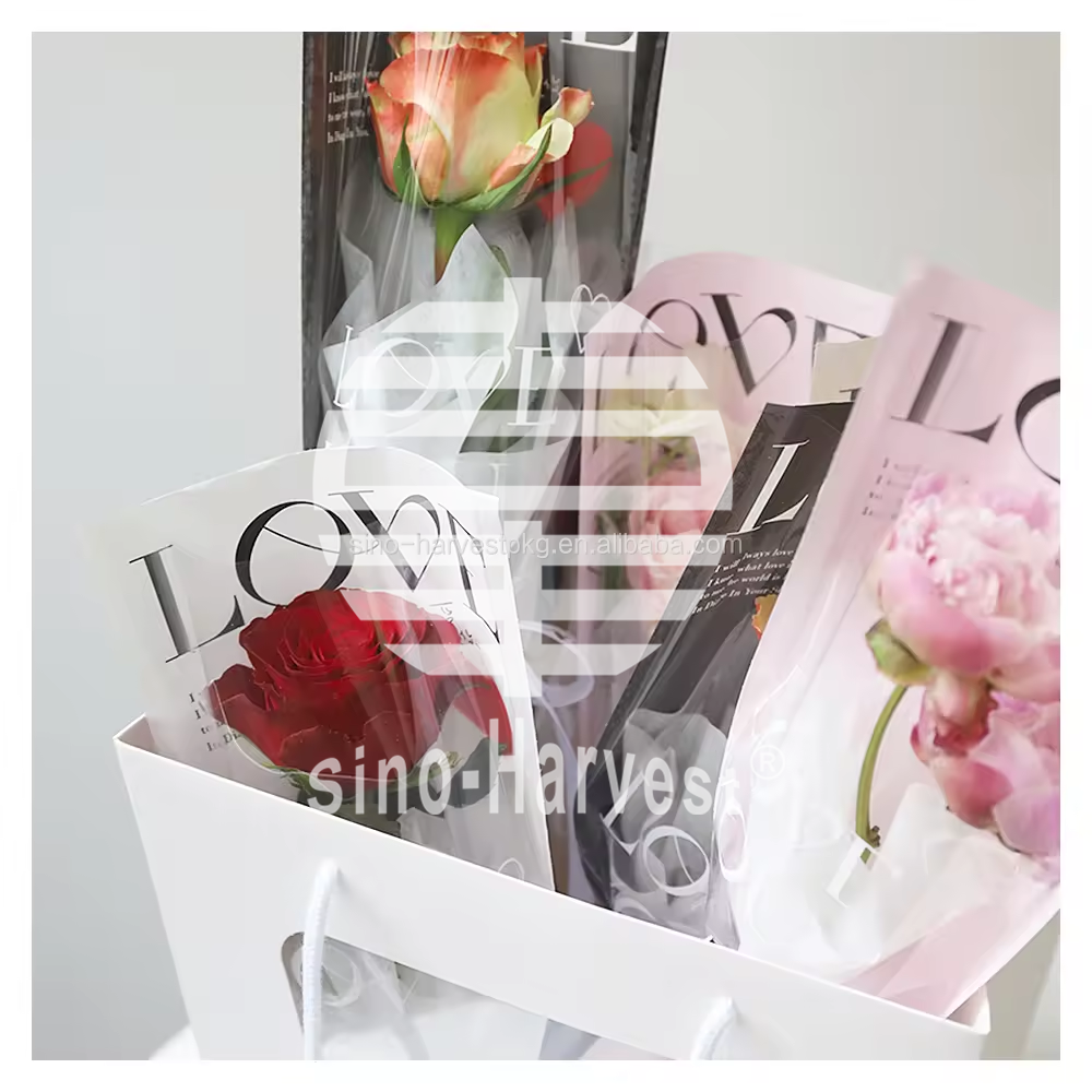 Flower Packing Under Width:240 Mm Bottom Width:90mm Height:490 Mm, Opp Flower Bag, Packing Flowers, Good Printed Effect, Healthy Material