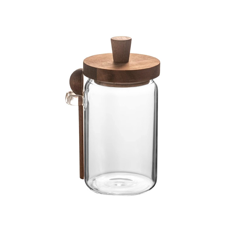 Acacia wood storage jar with spoon