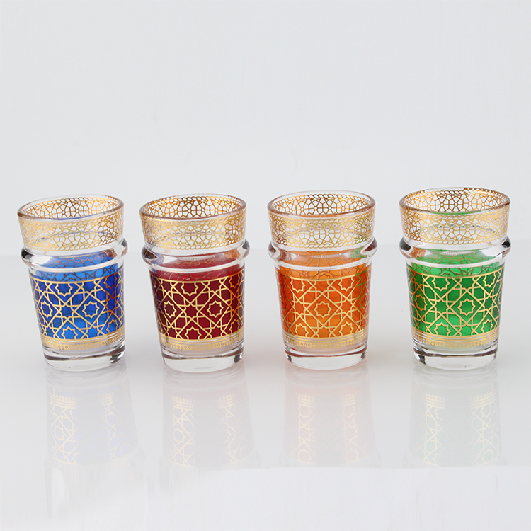 Newest 12pcs 4.4OZ Morocco Style Colorful Decal Glass Tea Cup Sets Turkish tea cups sets