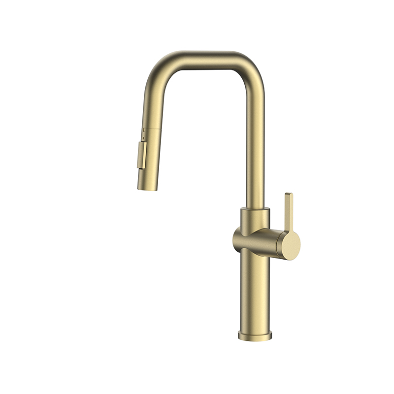 Golden pull down kitchen faucet
