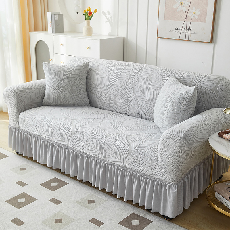 Knitted pull-down sofa cover with geometric jacquard stretch full-package suede sofa cover