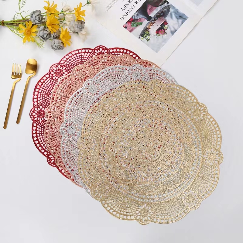 PVC lace tablecloth,stamp gold/silver,printed table cover