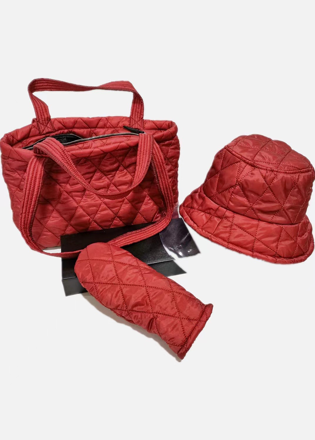 Fashion set for lady glove and bag with nylon fabric