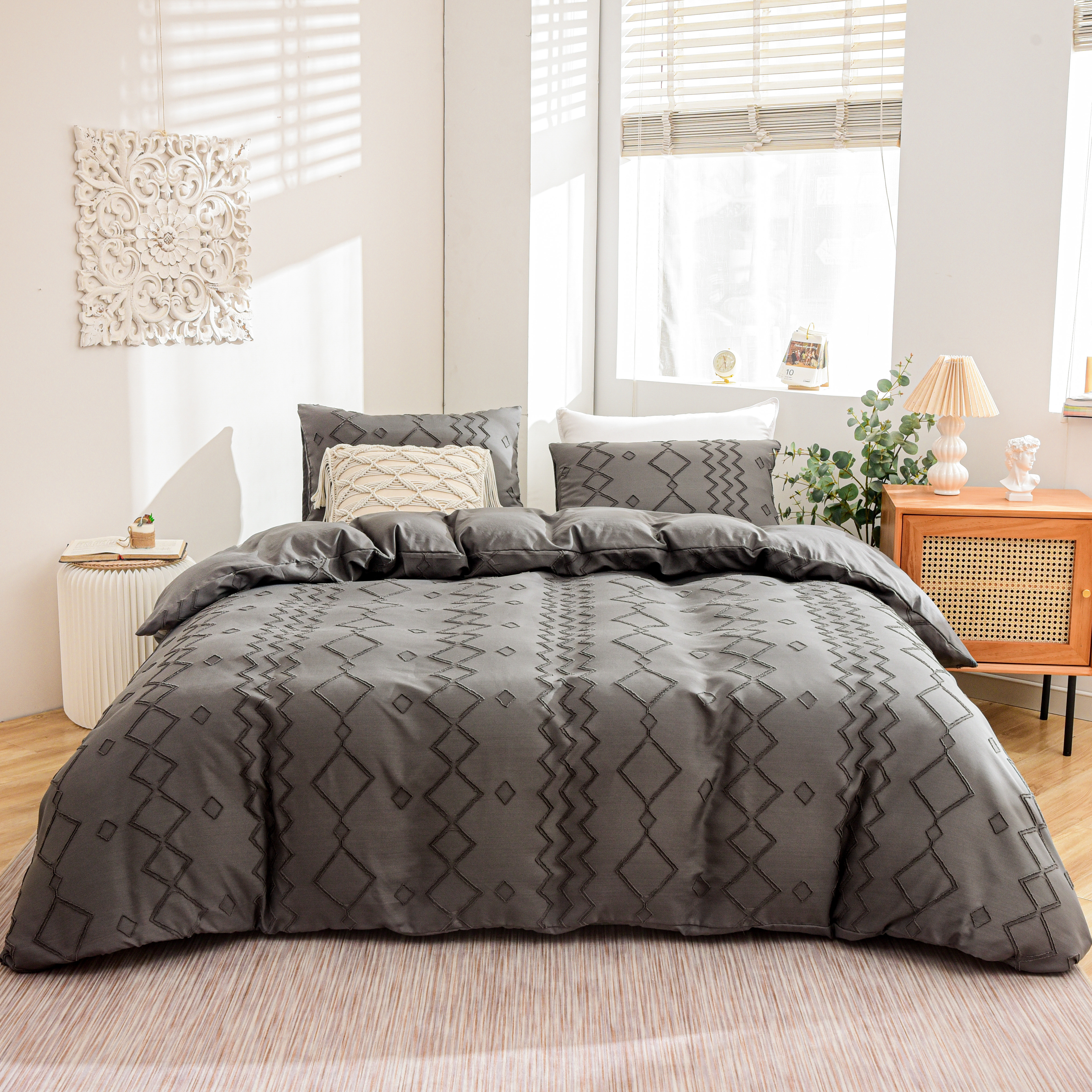 Pure cotton jacquard duvet cover and bed sheet