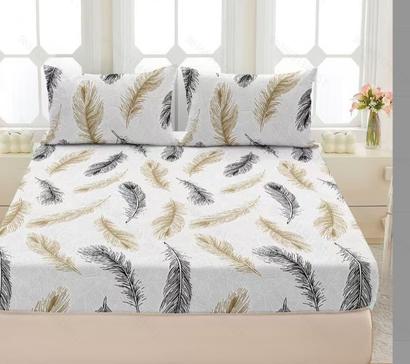 100% cotton feather design fitted sheet