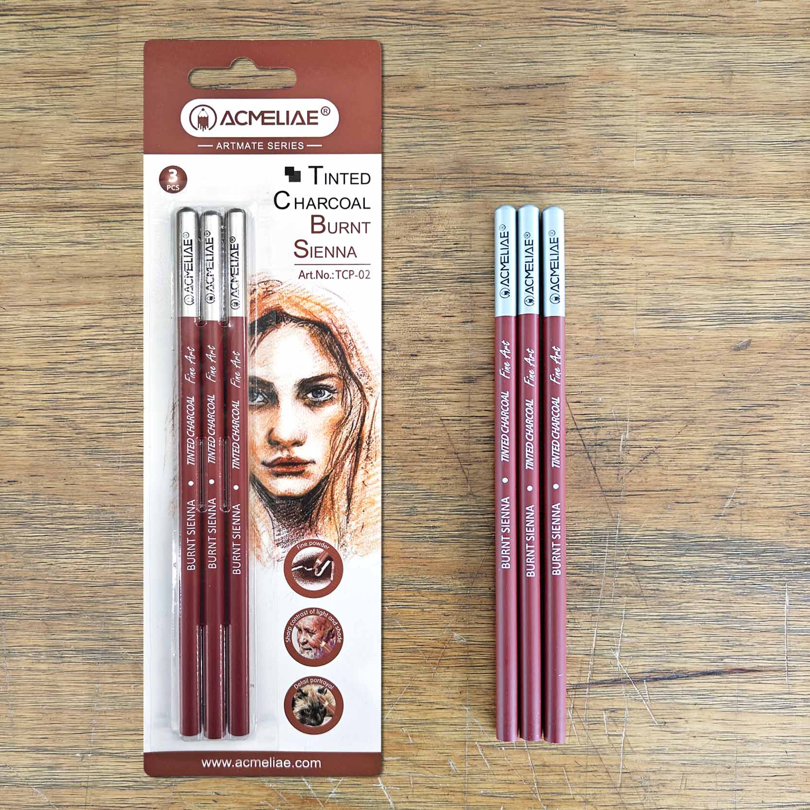 3 PCS Burnt Sienna Charcoal Pencil/ blister card Artist Set