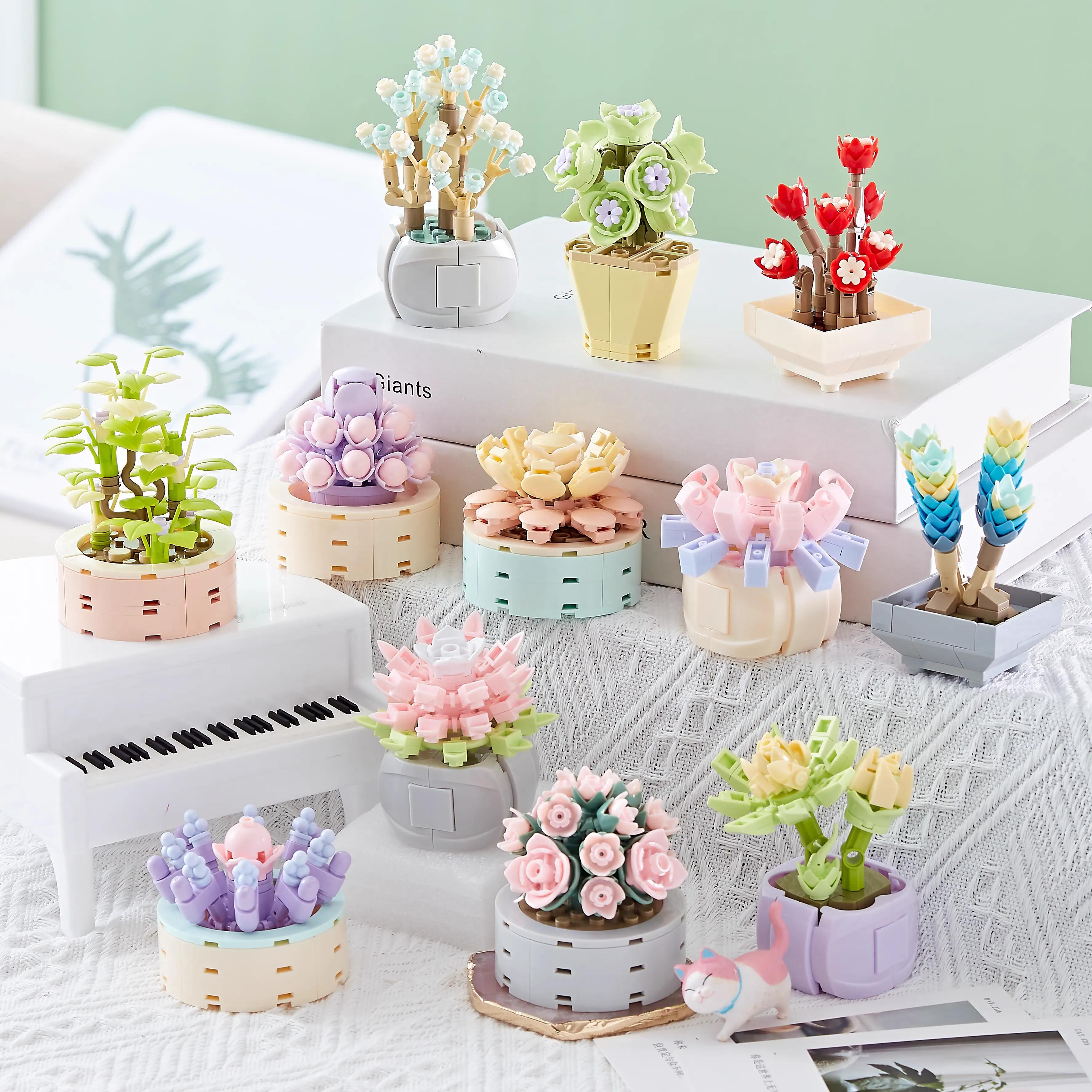 Jaki Factory hot sale Mini Flower Succulent plants building blocks educational toys for kids