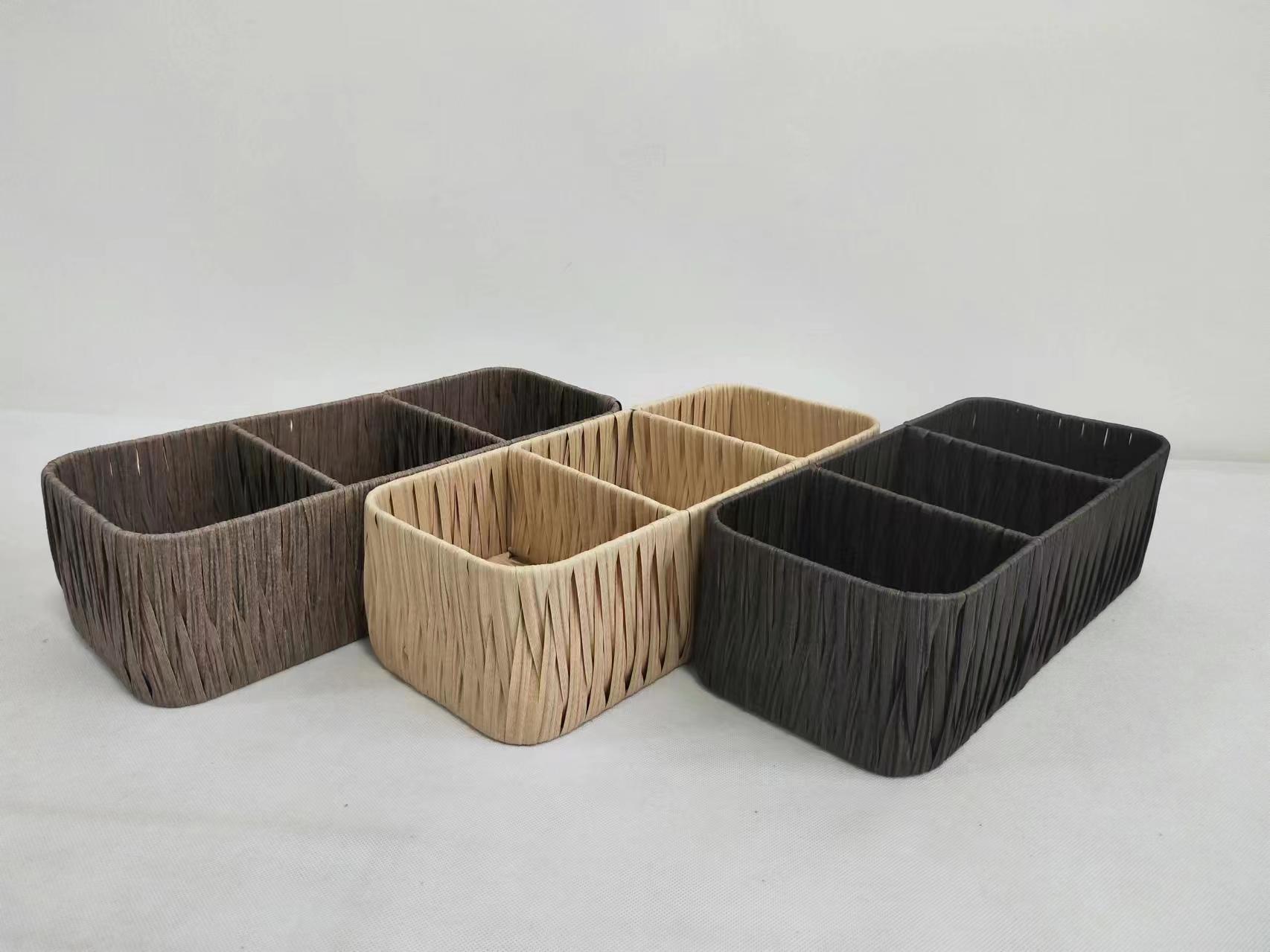 Woven plastic storage basket