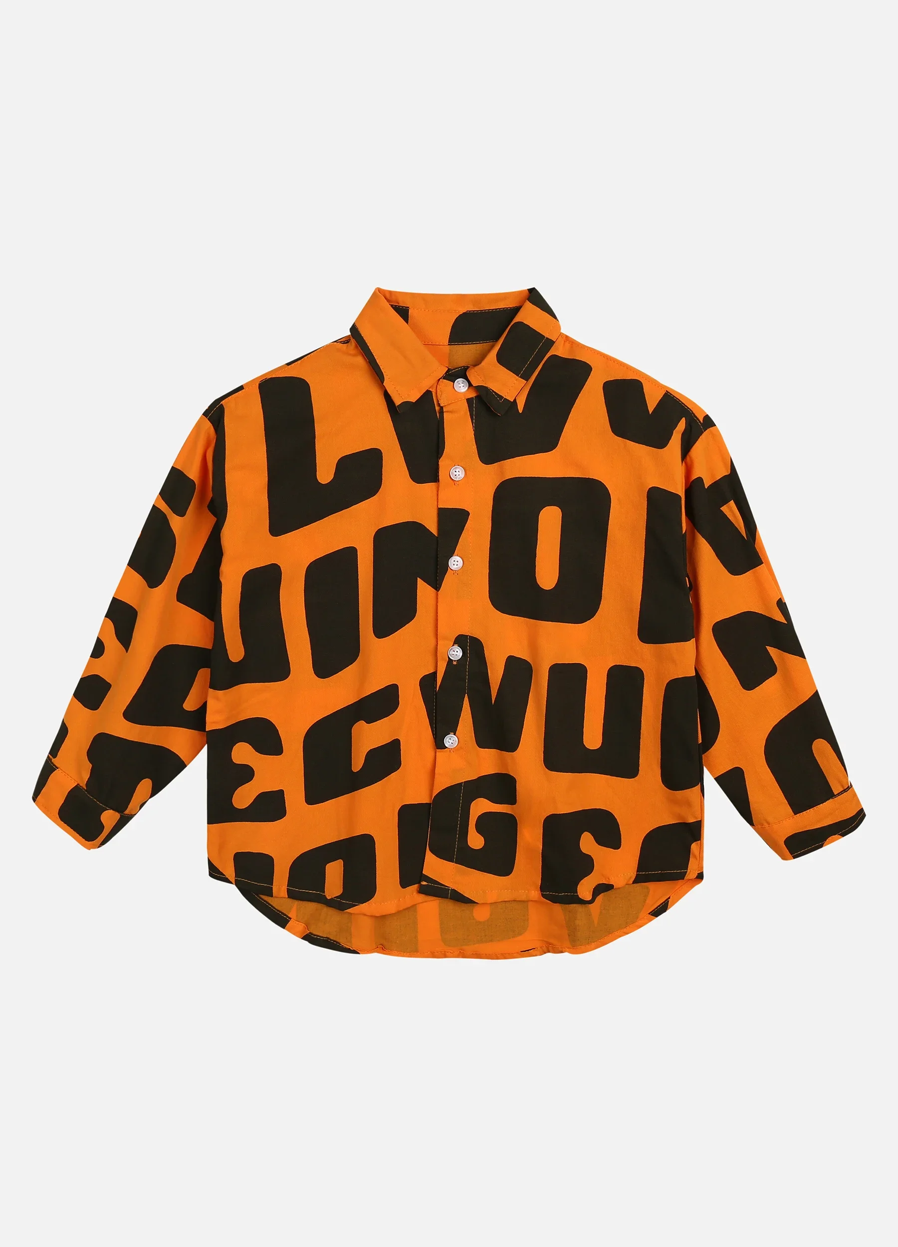 Boys' Letter Print Stand Collar Long Sleeve Button Shirt