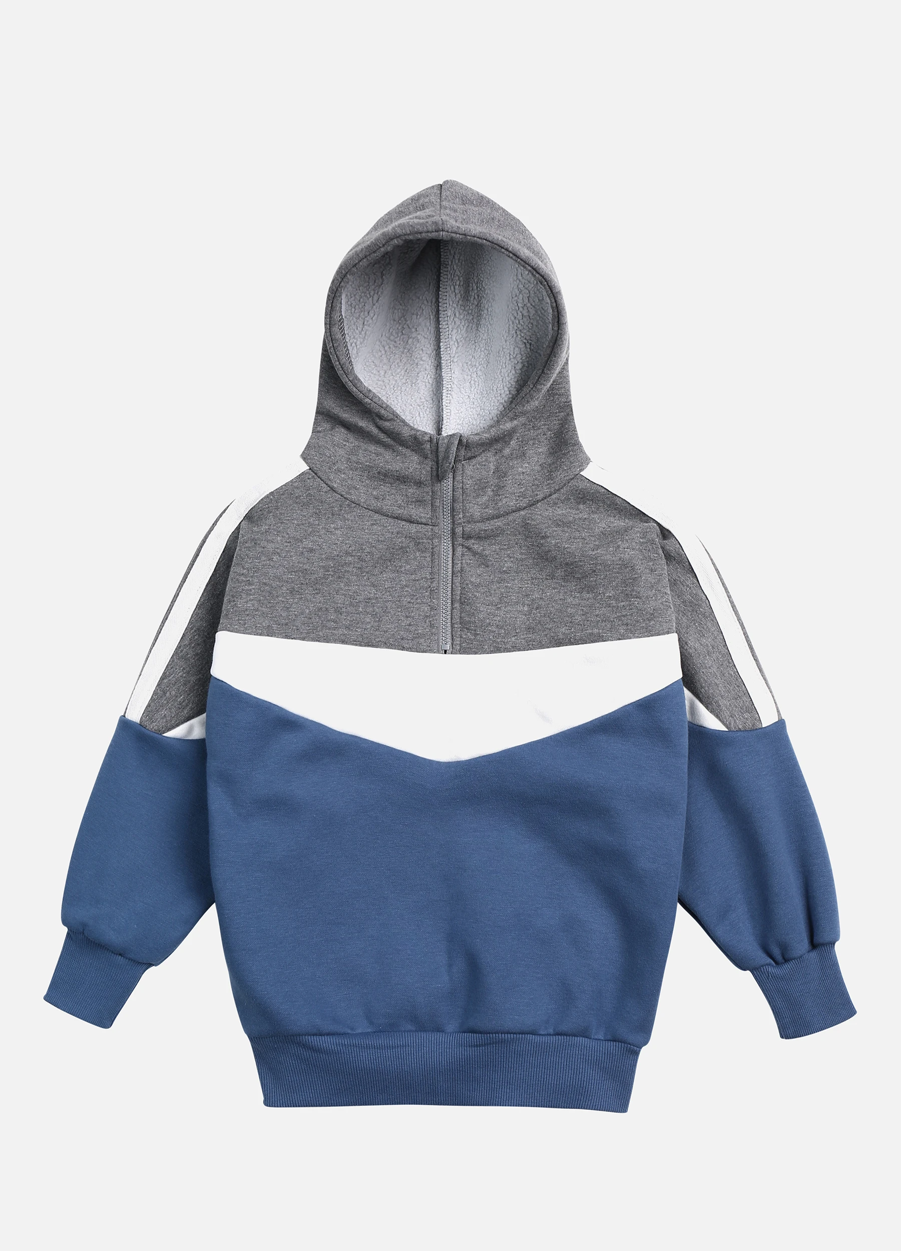 Boys' Casual Colorblock Quarter Zip Fleece Lined Plus Velvet Hoodie