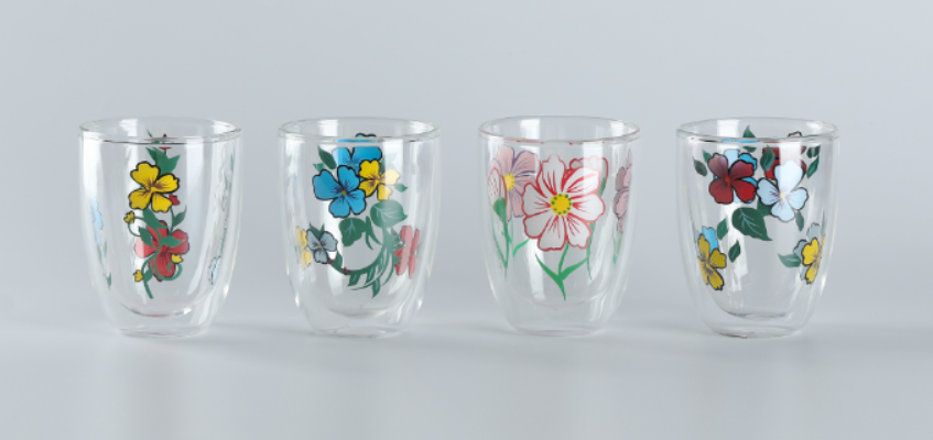 Double Wall Glass With Flower Design