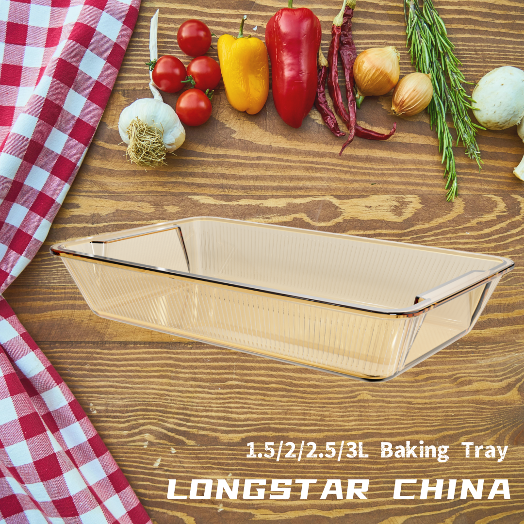 Longstar Amber Heat Resistant Glass Dishes High Borosilicate Glass Baking Trays for Oven