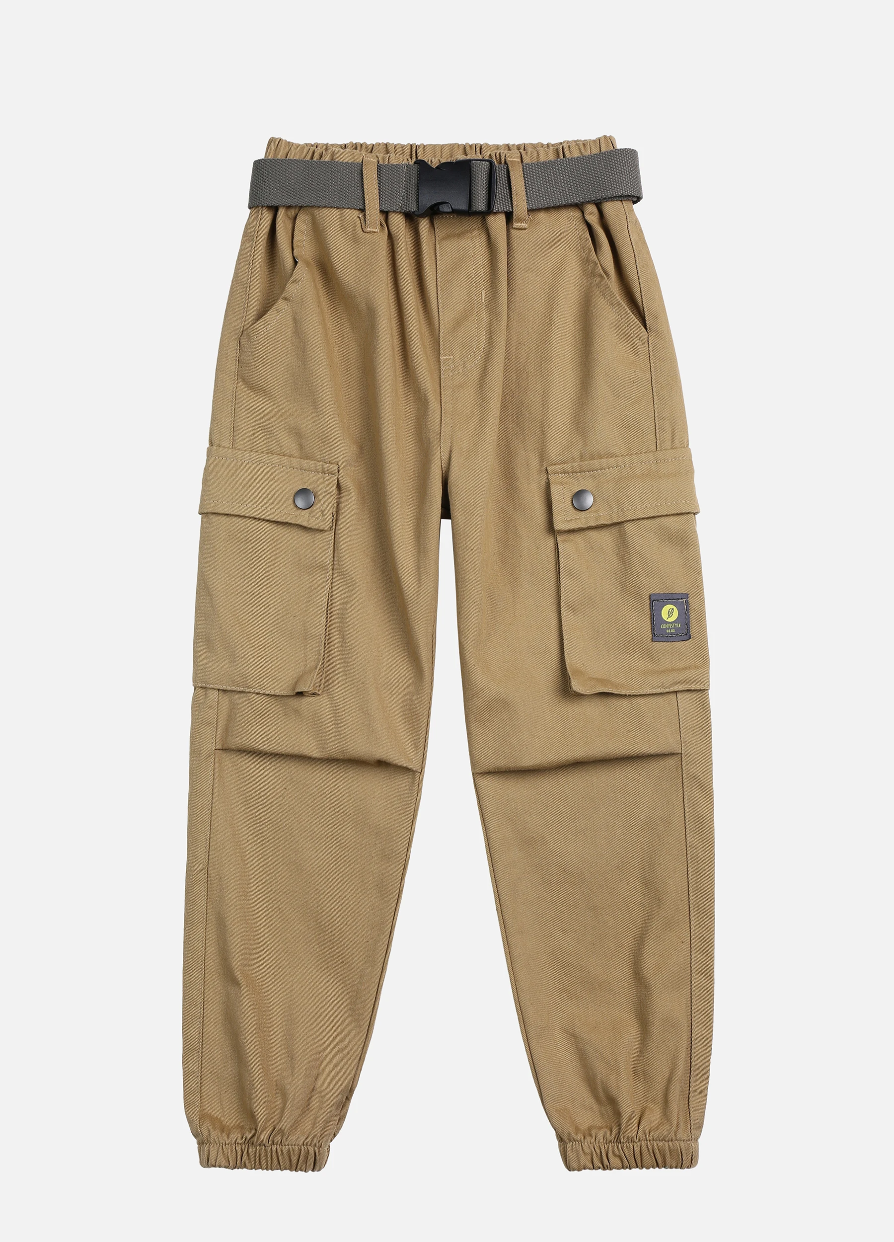 Boys' Buckle Belted Flap Pockets Letters Print Cargo Pants