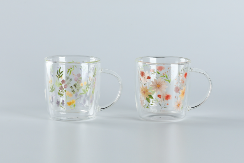 Flower Double Wall Glass With Handle