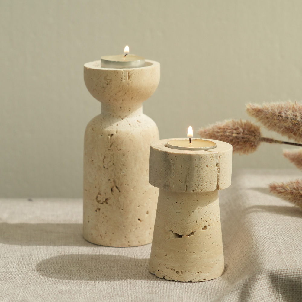Set of 2 Stone Candle Holders