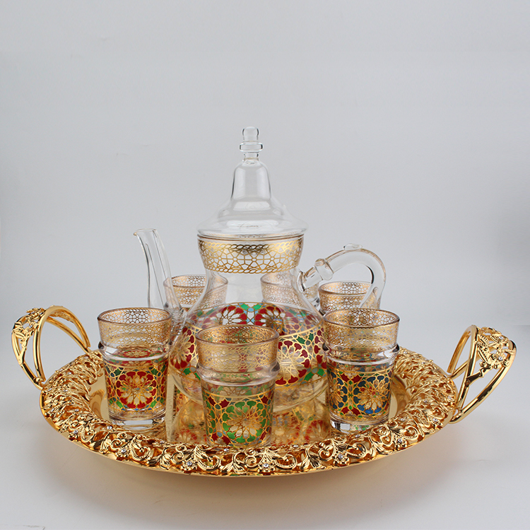 New 12pcs Moroccan Style Colorful Decal Glass Tea Cup Sets Turkish tea cups sets with gift box