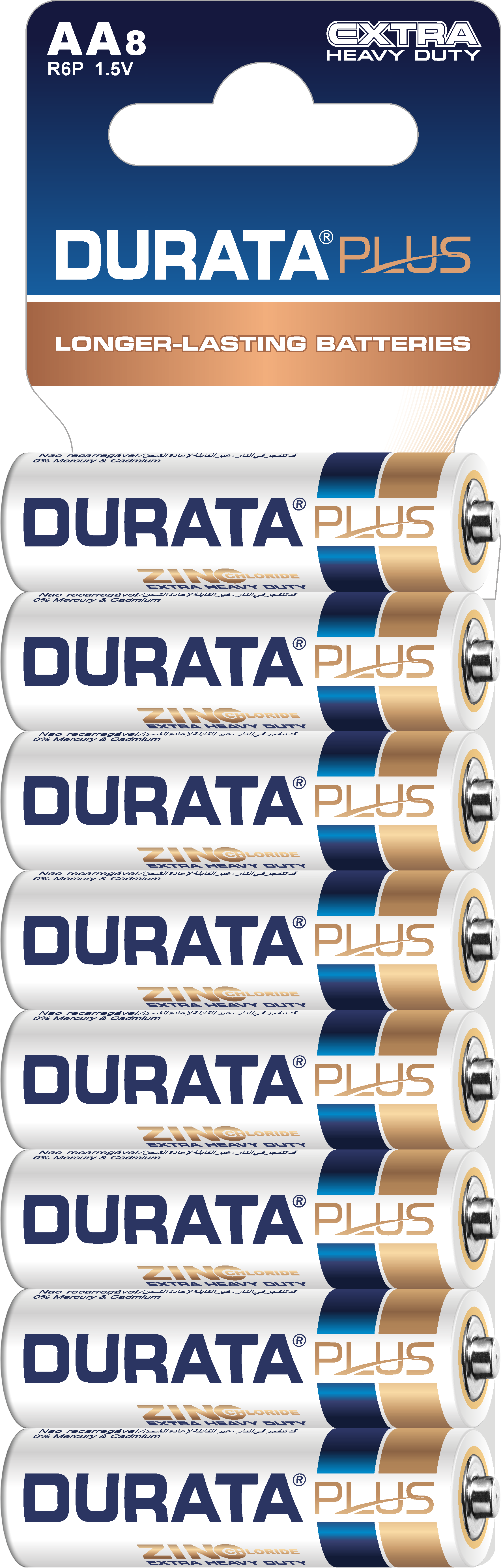 DurataPlus Extra Heavy Duty Zinc Carbon Dry Cell Battery AA Size R6P 1.5V (703-SC8-48)
