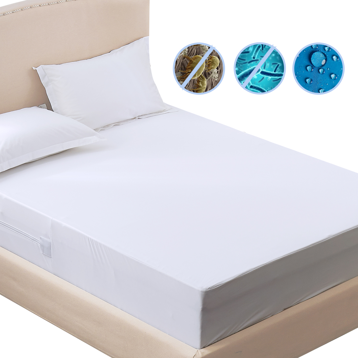 Polyester Knitted Bed Fitted Mattress Encasement Cover with Zippered Mattress Protector