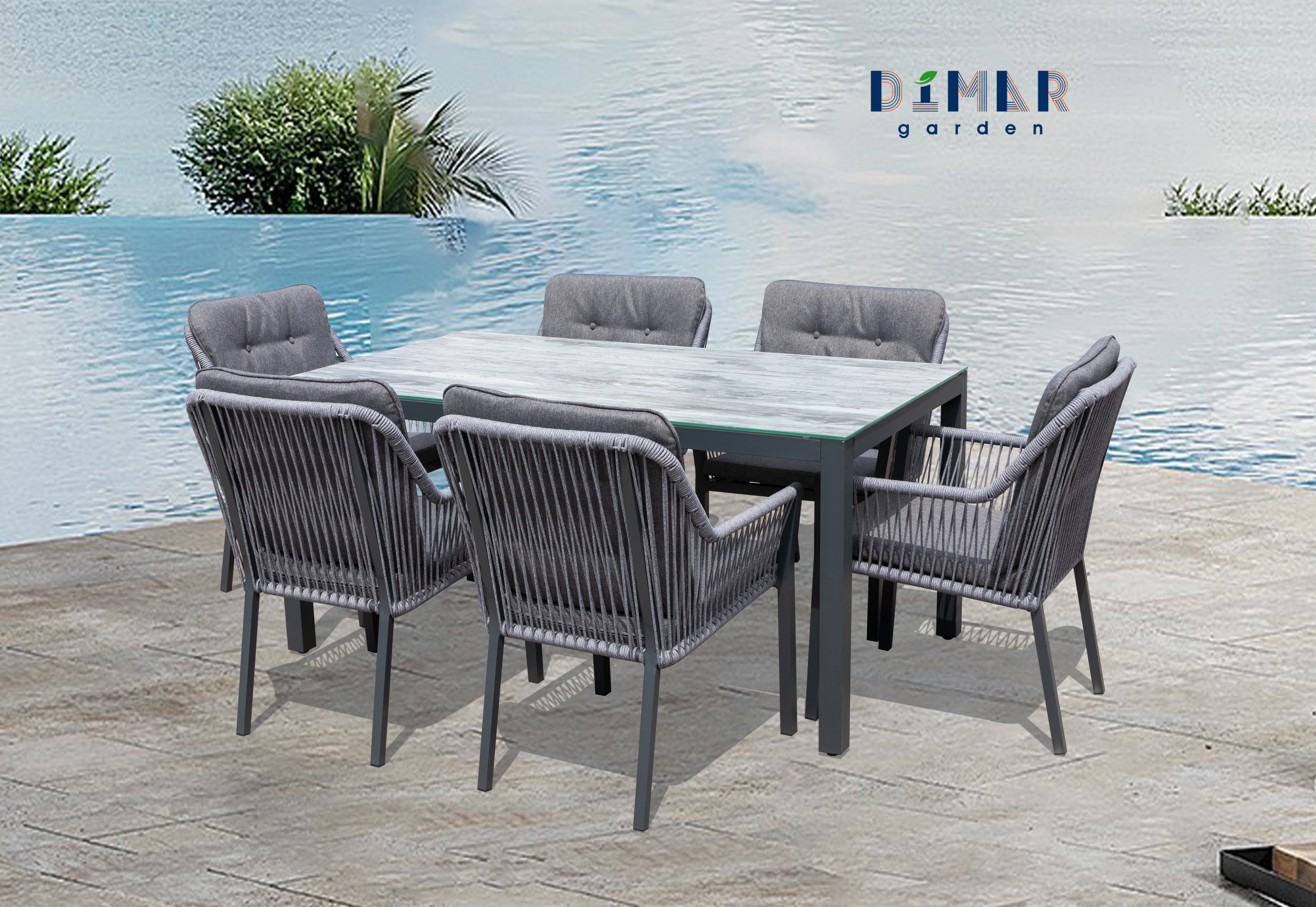 Tenaya outdoor aluminium dining table and chairs with ropes