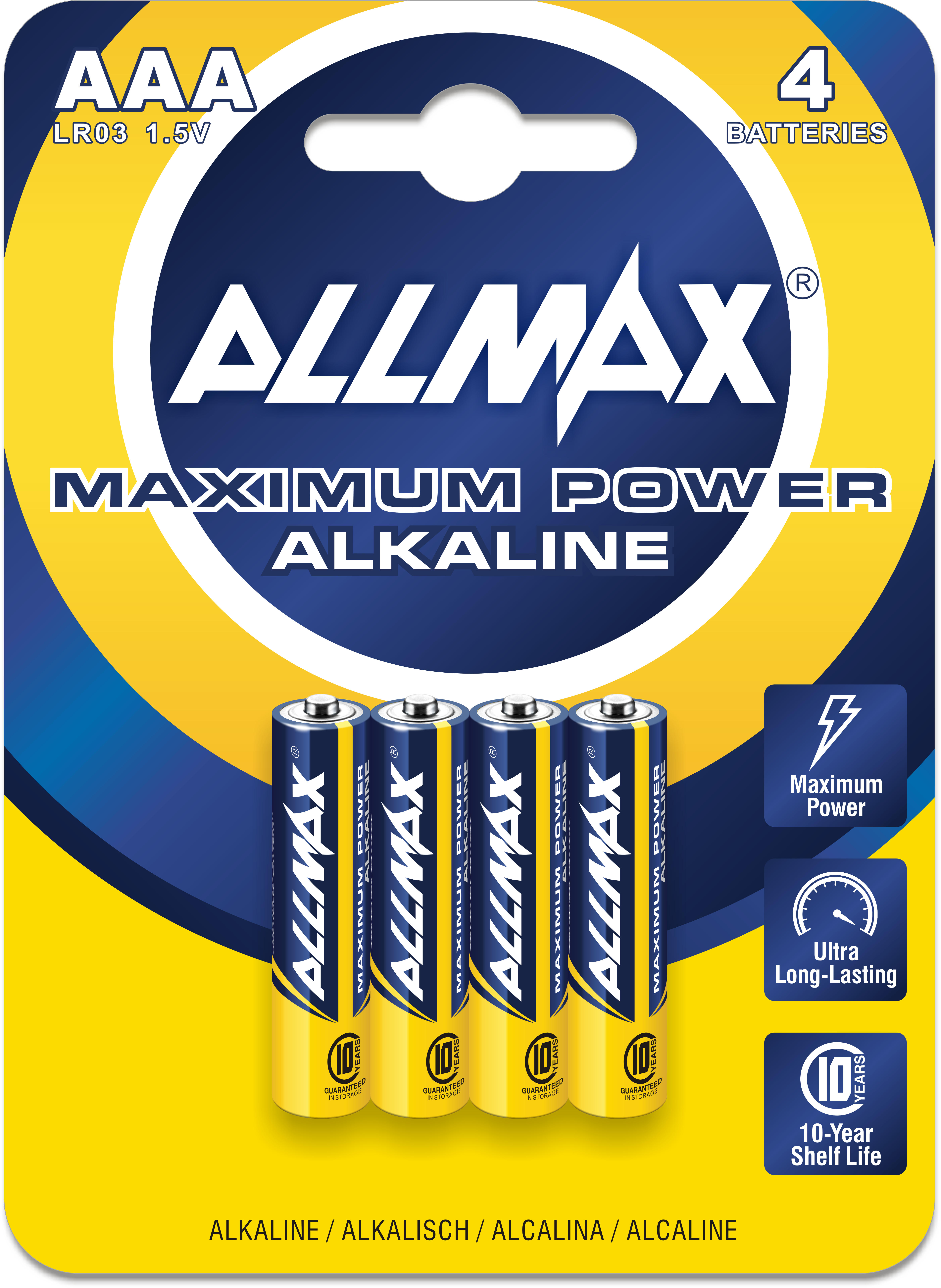 Allmax AAA Maximum Power Alkaline Batteries LR03 1.5V (904-B4-48)